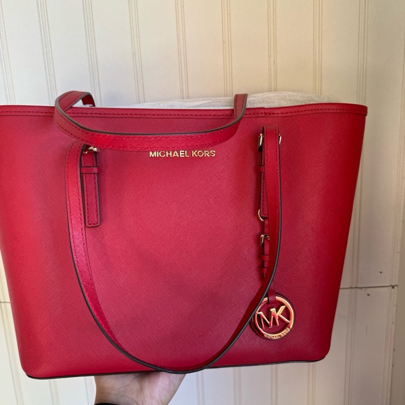 Michael Kors Handbags - Michael Kors Quinn Medium Pebbled Leather Tote Bag in Crimson Red NEW!